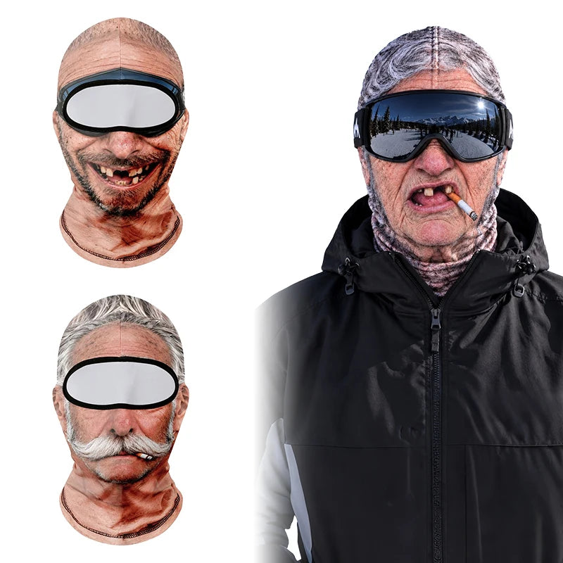 Cagoule visage de papy portée en extérieur